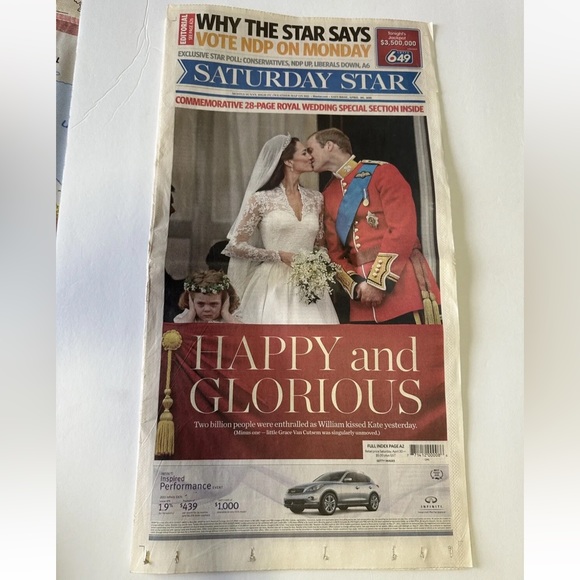 2011 Saturday Star (April 30) newspaper. Royal Wedding of Prince William & Kate - Picture 2 of 8